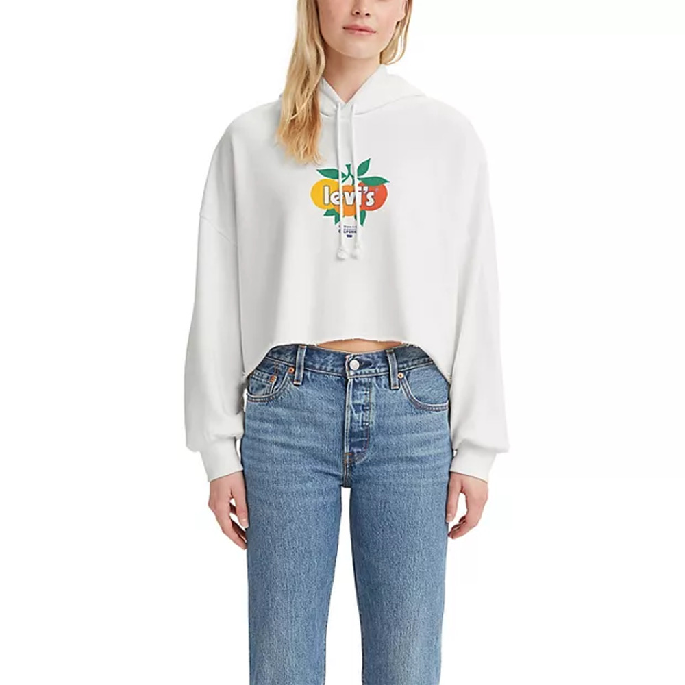 Levi's Women's Cropped Graphic Hoodie Sweatshirt Long Sleeve Size XL White